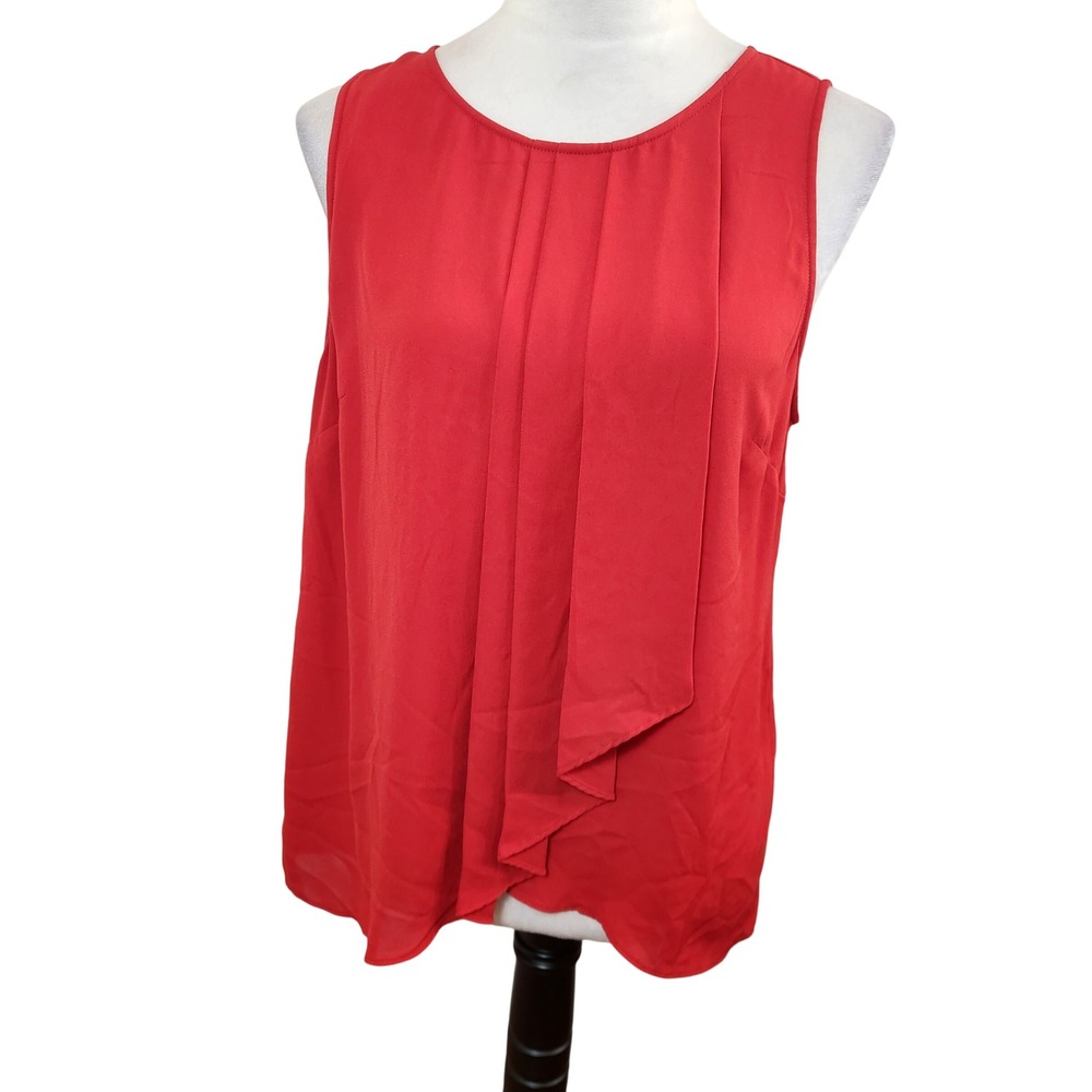White House Black Market Red Office Blouse Draped Ruffle Holiday Top‎ Size 10